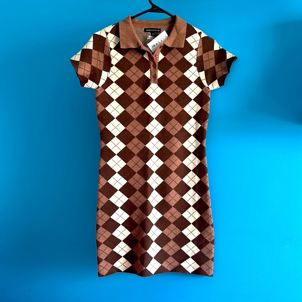 PacSun Brown and Cream Plaid mini dress-Polo style